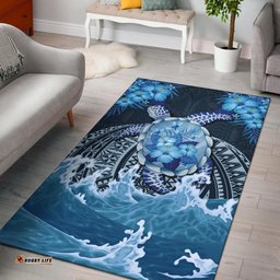 Polynesian Turtle Hibiscus The Blue Sea Area Rug