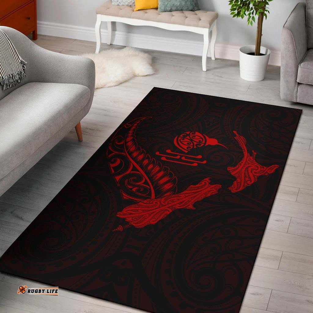 New Zealand Heart Area Rug Map Kiwi Mix Silver Fern Red