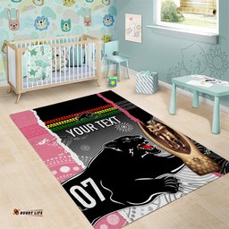 Personalised Panther Rugby NRL Premiers Area Rug Panther Pride Black & Pink Aboriginal Mix Art