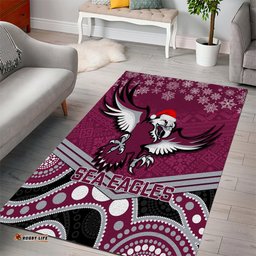 Sea Eagles Rugby Christmas Area Rug Merry Xmas Mix Aboriginal Art