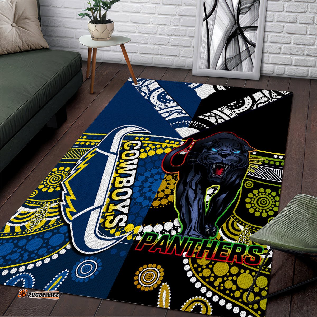 Panthers And Cowboys Rugby Area Rug Aboriginal Version