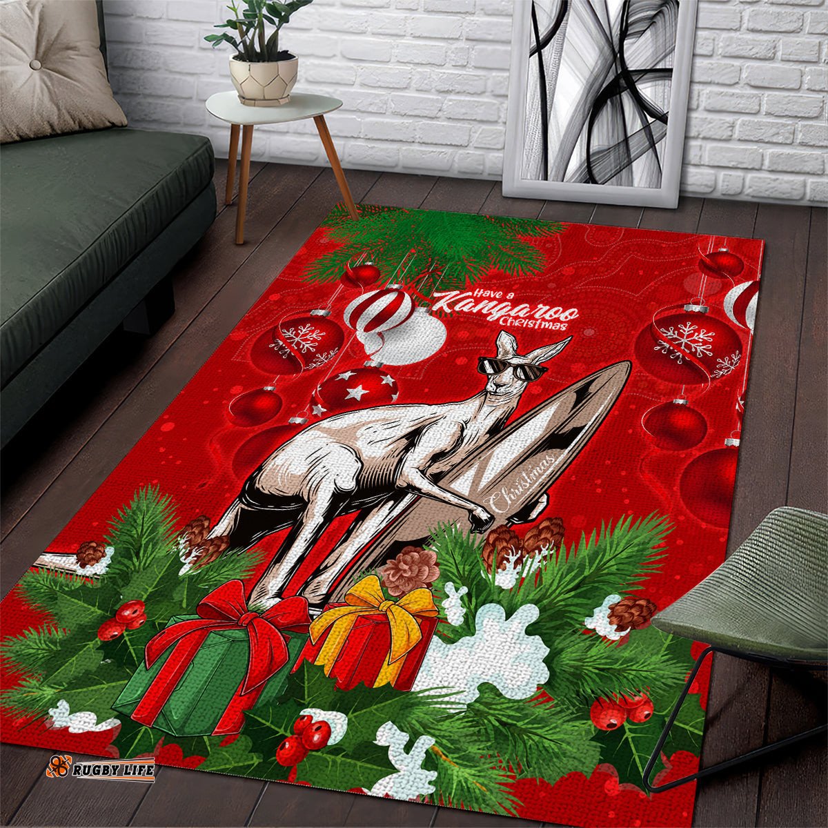 Kangaroo Lover Area Rug Australia Merry Christmas Aboriginal