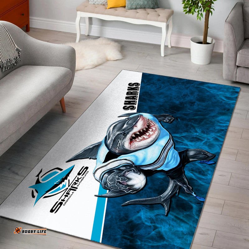 NRL Area Rug Sharks Fire Style