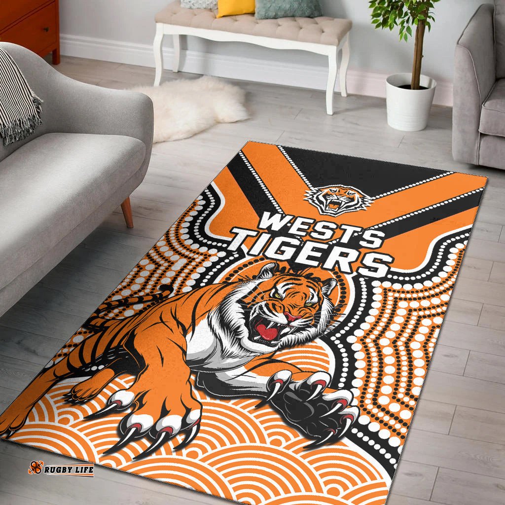 wests tigers rugby area rug indigenous artsy tee aussie