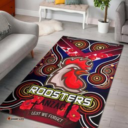 Roosters Rugby Area Rug Aboriginal Rooster ANZAC Day Lest We Forget With Poppy Flower Patterns Area Rug RLT12
