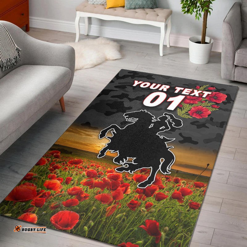 Custom Personalised St. George Illawarra Dragons ANZAC Area Rug Poppy Flowers Vibes Black
