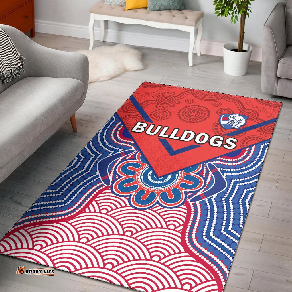 Bulldogs Football Area Rug Western Doggies Aboriginal Art Ver.01