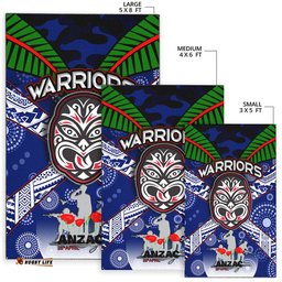 Warriors Rugby Area Rug Aboriginal Dot Art ANZAC Day Warriors With Poppy Flower Patterns Area Rug RLT12