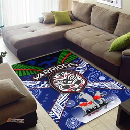 Warriors Rugby Area Rug Aboriginal Dot Art ANZAC Day Warriors With Poppy Flower Patterns Area Rug RLT12
