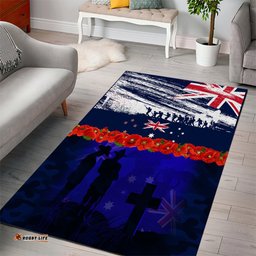 New Zealand and Australia ANZAC Day Area Rug Lest We Forget Red Poppy Flowers and Soldier