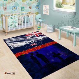 New Zealand and Australia ANZAC Day Area Rug Lest We Forget Red Poppy Flowers and Soldier