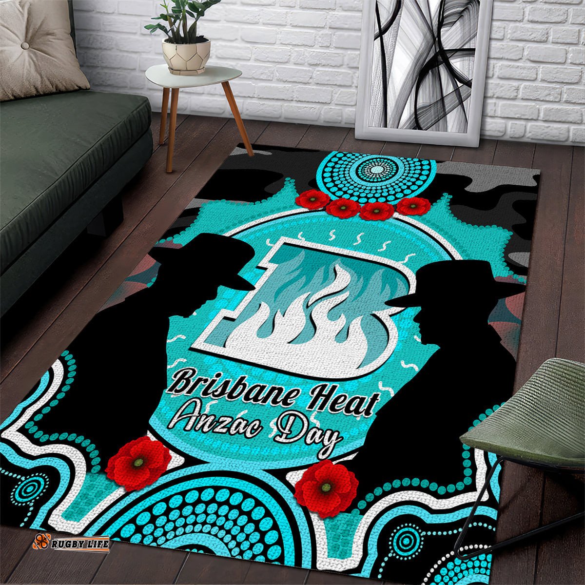 Brisbane Heat ANZAC 2024 Area Rug Lest We Forget Poppy Mix Camouflage