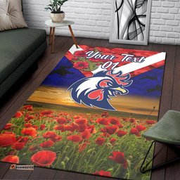 Custom Personalised Sydney Roosters ANZAC Area Rug Poppy Flowers Vibes Blue