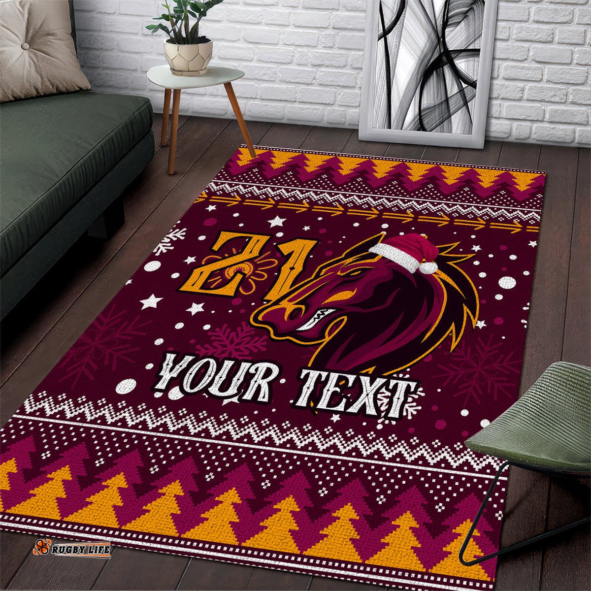 Custom Broncos Rugby Area Rug Heart Of All Queenland Christmas Vibe Unique