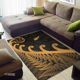 New Zealand Rugby Maori Area Rug Silver Fern Koru Vibes Gold