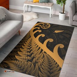 New Zealand Rugby Maori Area Rug Silver Fern Koru Vibes Gold