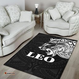 Sun In Leo Zodiac Area Rug Polynesian Tattoo Simple White