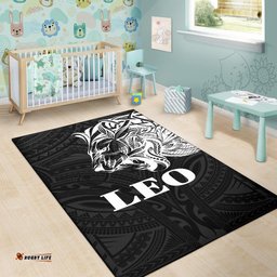 Sun In Leo Zodiac Area Rug Polynesian Tattoo Simple White