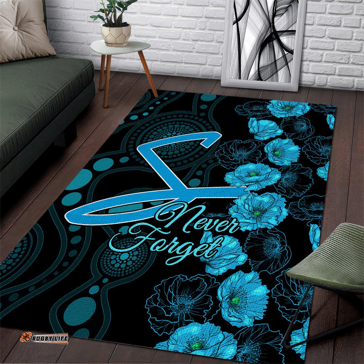 Strikers Cricket Never Forget Custom Area Rug ANZAC Day with Poppy Aboriginal