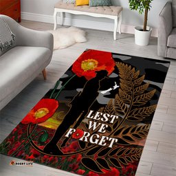 New Zealand ANZAC Day Area Rug Lest We Forget Silver Fern With Camouflage