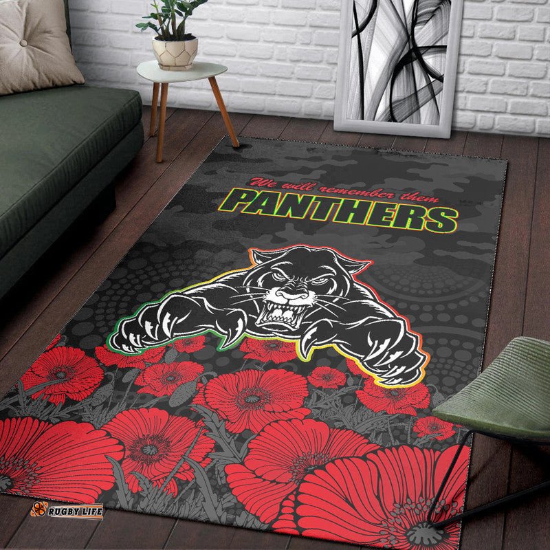 Panthers Rugby ANZAC Area Rug Angry Panther Camouflage With Poppy No2