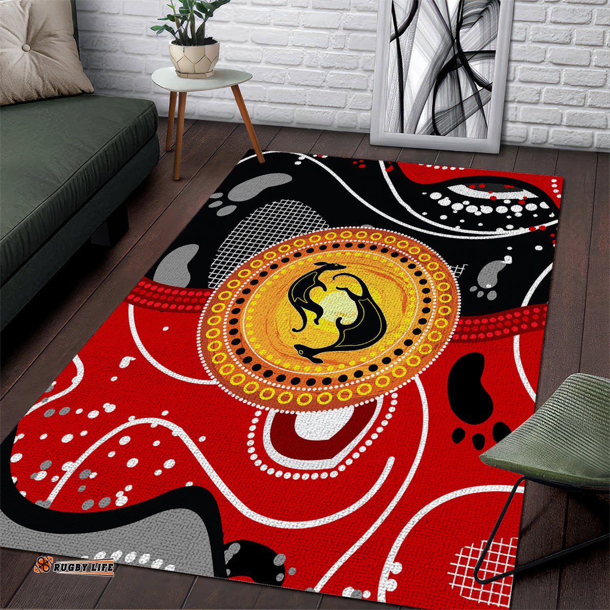 aboriginal flag style dot art and abstract kangaroo area rug ts04 tee aussie