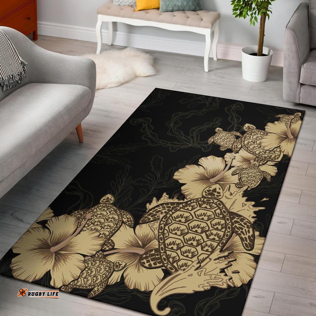 Hibiscus Plumeria Golden Turtle Area Rug