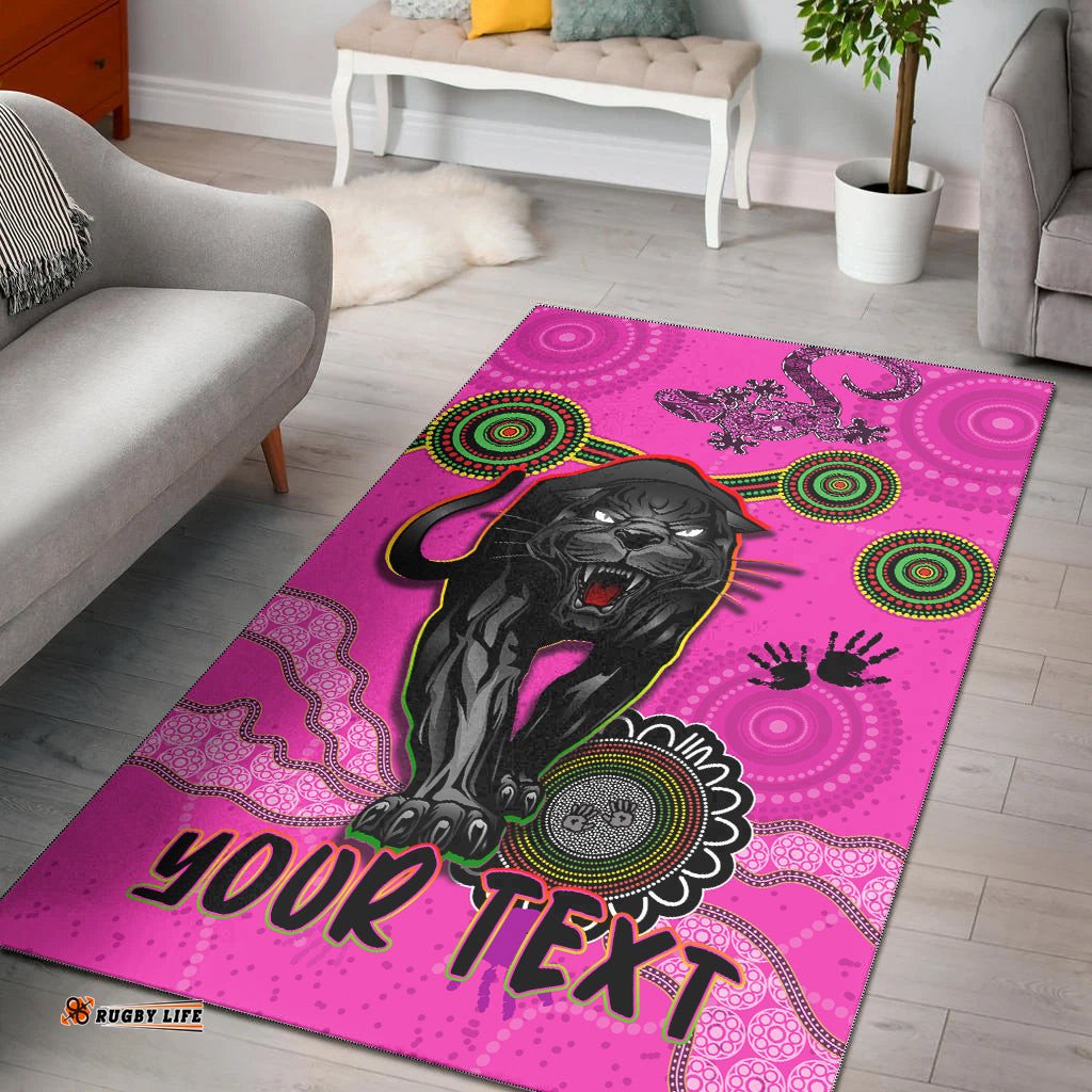 Custom Personalised Panthers Area Rug Aboriginal with Lizard