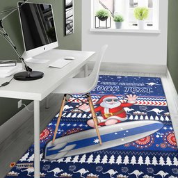 Custom Personalised Australia Christmas Area Rug Aussie Aboriginal Santa Claus is Surfing with Kangaroo
