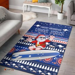 Custom Personalised Australia Christmas Area Rug Aussie Aboriginal Santa Claus is Surfing with Kangaroo