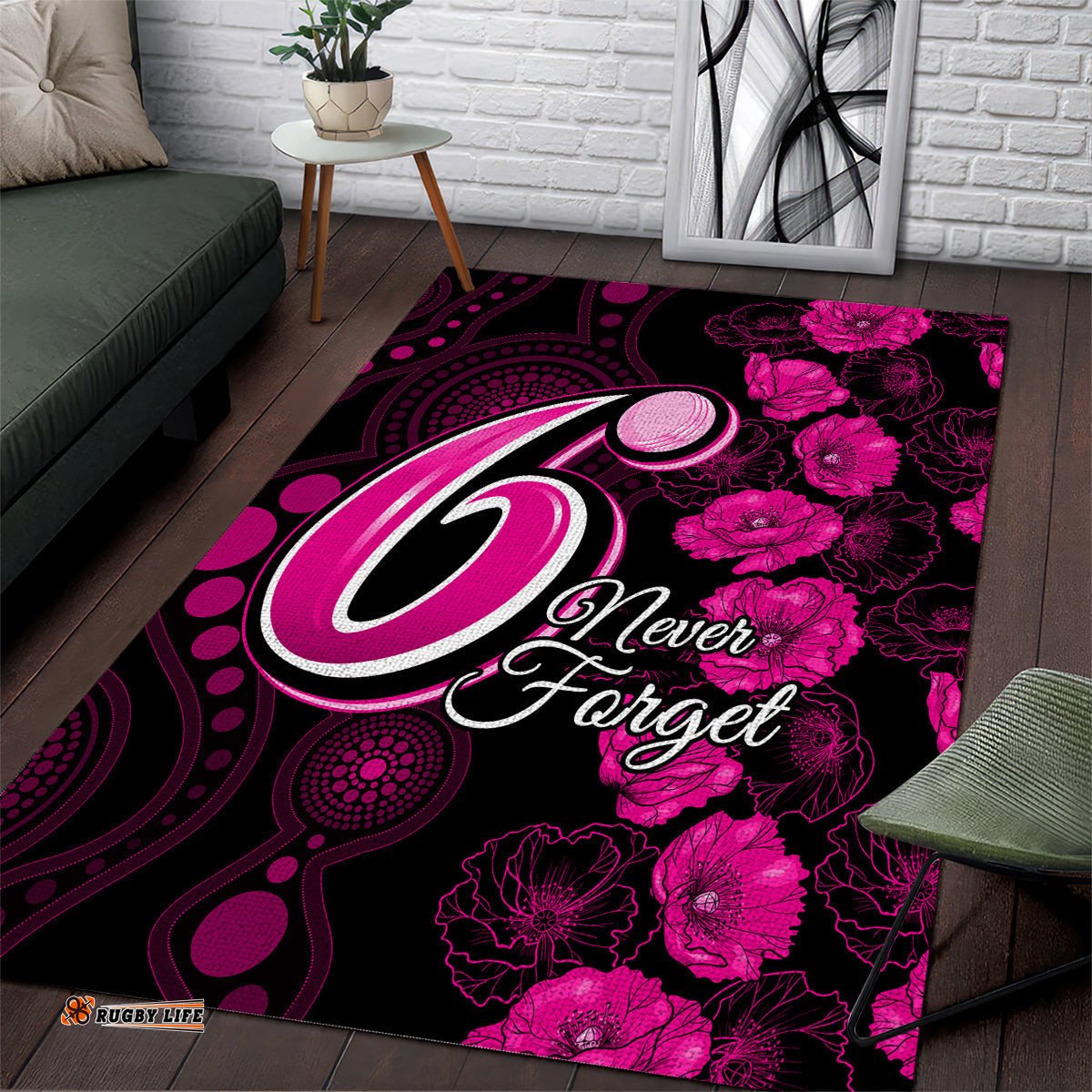 Sixers Cricket Never Forget Custom Area Rug ANZAC Day with Poppy Aboriginal