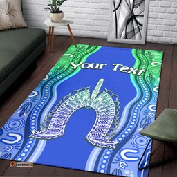 Custom Personalised Torres Strait Islands Area Rug The Dhari Mix Aboriginal Turtle Version Blue 02