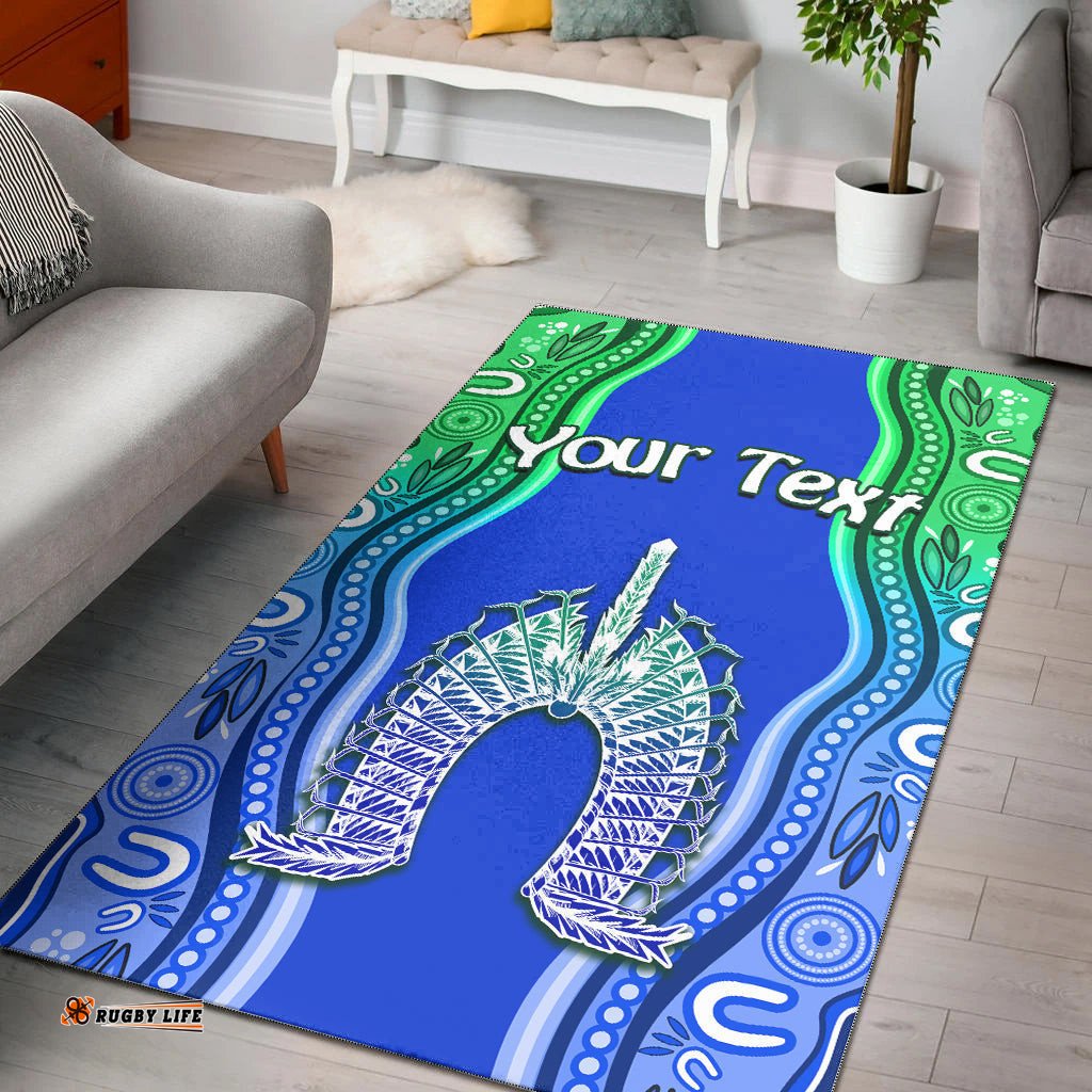 Custom Personalised Torres Strait Islands Area Rug The Dhari Mix Aboriginal Turtle Version Blue 02