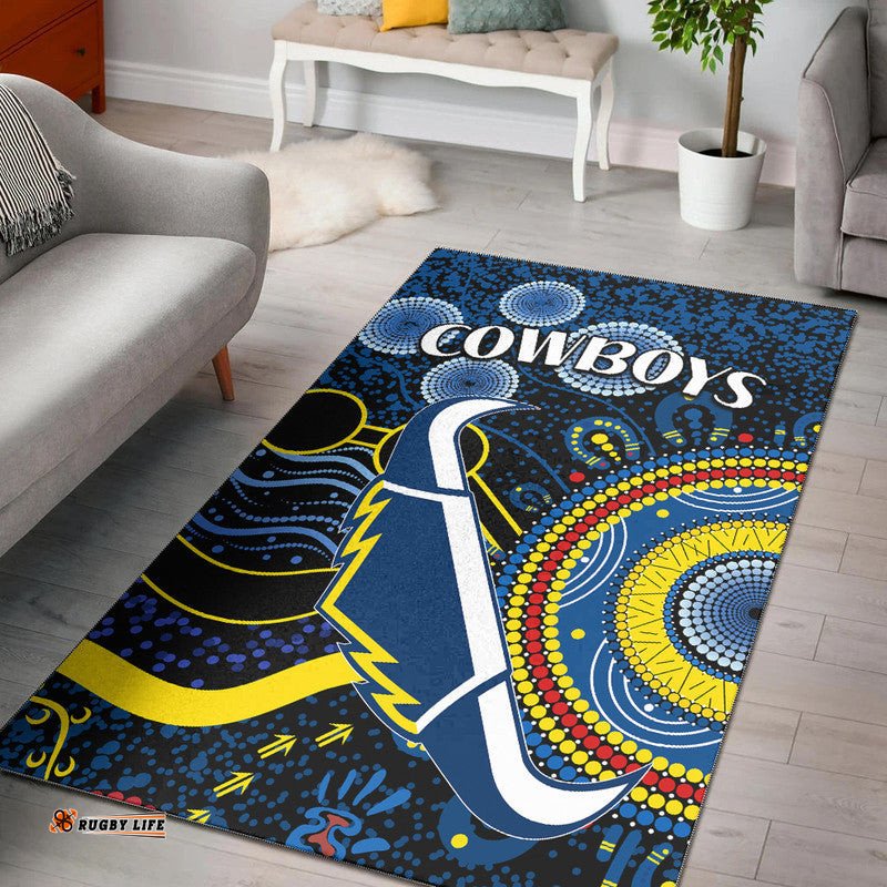 Cowboys Rugby Area Rug Aboriginal Dots Version