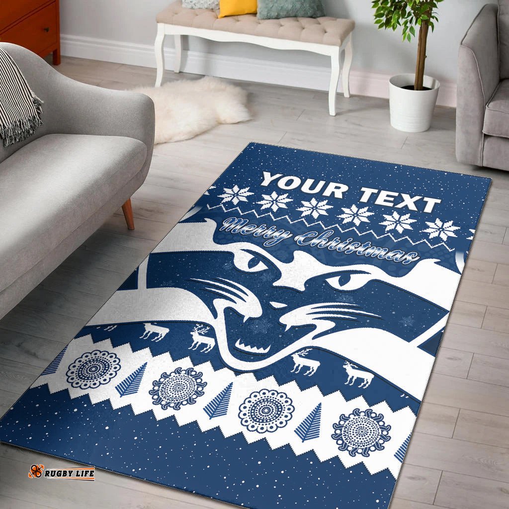 Custom Personalised Cats Football Christmas Area Rug Geelong Aboriginal Painting