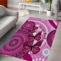 Personalised Australia Breast Cancer Area Rug Indigenous Butterfly No One Fights Alone
