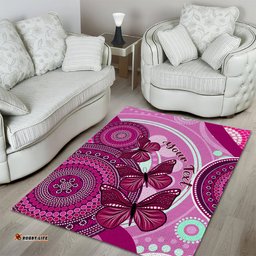 Personalised Australia Breast Cancer Area Rug Indigenous Butterfly No One Fights Alone