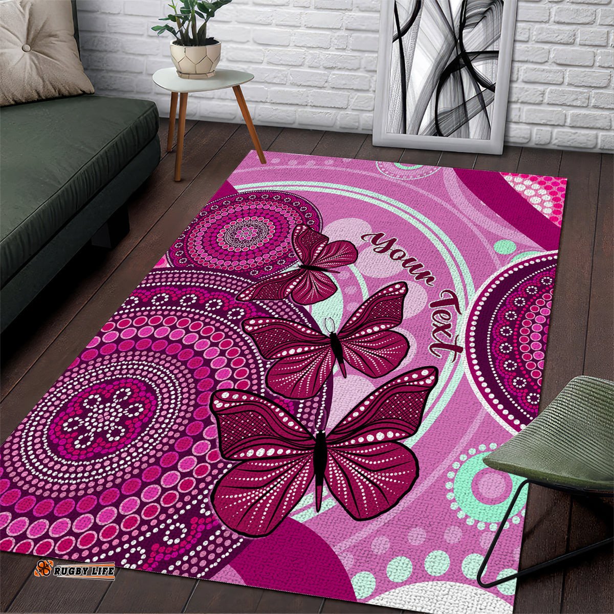 Personalised Australia Breast Cancer Area Rug Indigenous Butterfly No One Fights Alone
