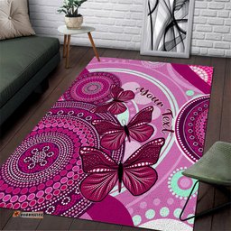Personalised Australia Breast Cancer Area Rug Indigenous Butterfly No One Fights Alone