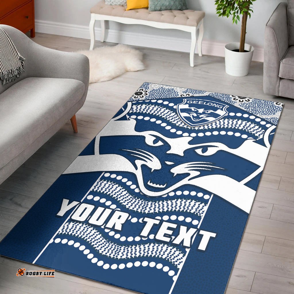 Custom Personalised Cats Football Area Rug Geelong 1859 Indigenous Sporty Version