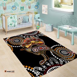 Australia Aboriginal Area Rug Australian Map With Kangaroo Indigenous Art
