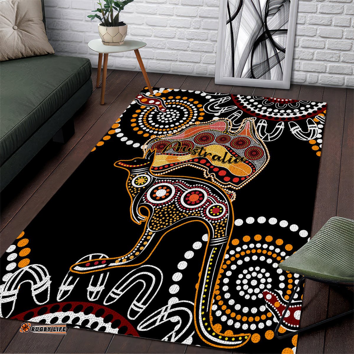 Australia Aboriginal Area Rug Australian Map With Kangaroo Indigenous Art