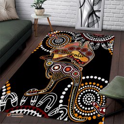 Australia Aboriginal Area Rug Australian Map With Kangaroo Indigenous Art