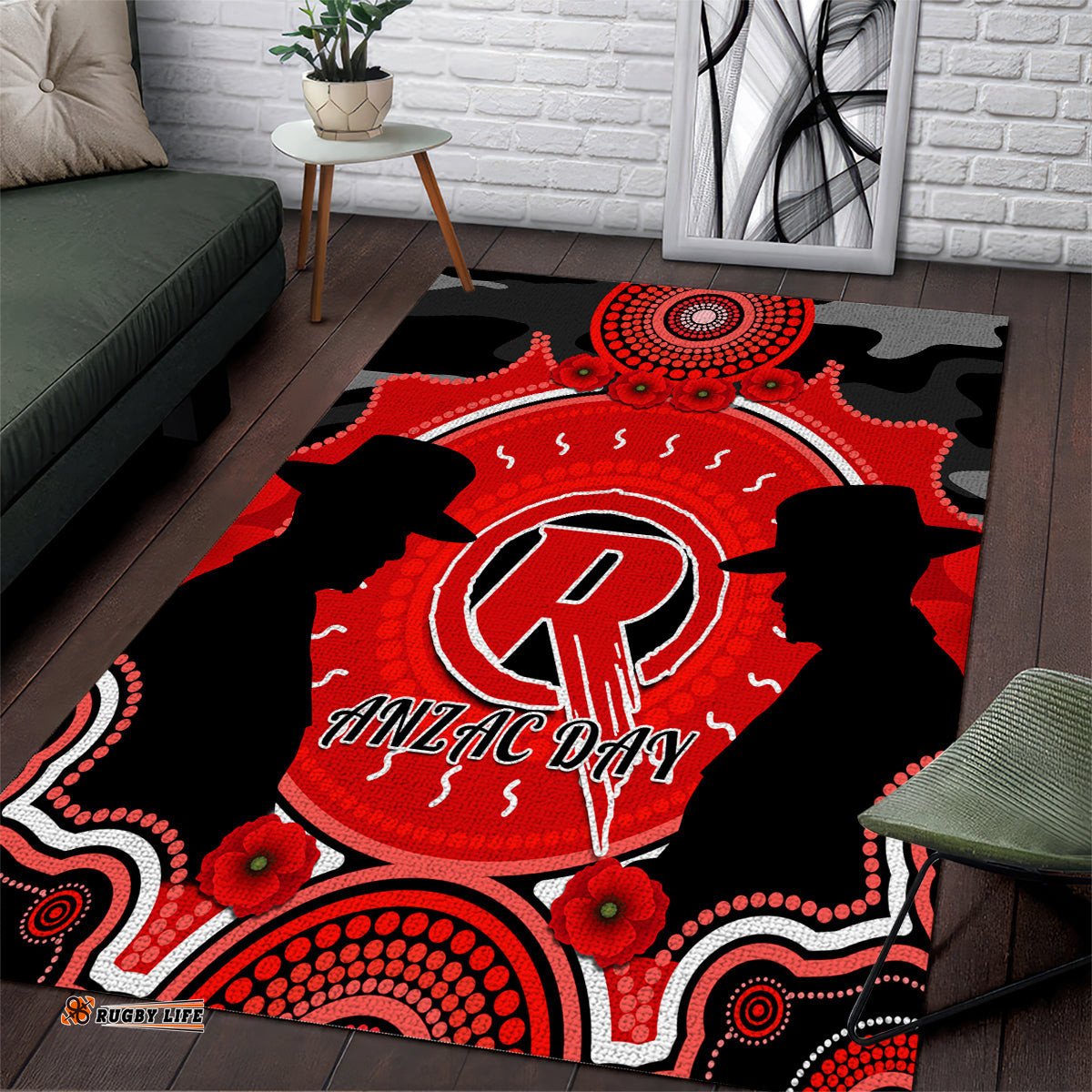 Melbourne Renegades ANZAC 2024 Area Rug Lest We Forget Poppy Mix Camouflage