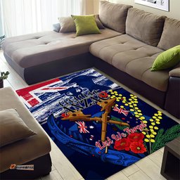 Australia And New Zealand ANZAC Day Area Rug Lest We Forget Silver Fern With Golden Wattle