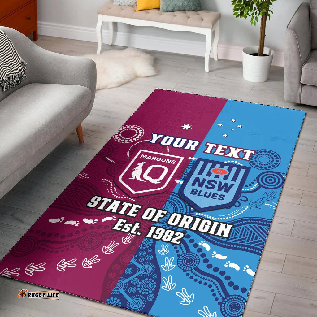 Custom Personalised QLD Maroons And NSW Blues Rugby Area Rug State of Origin Indigenous