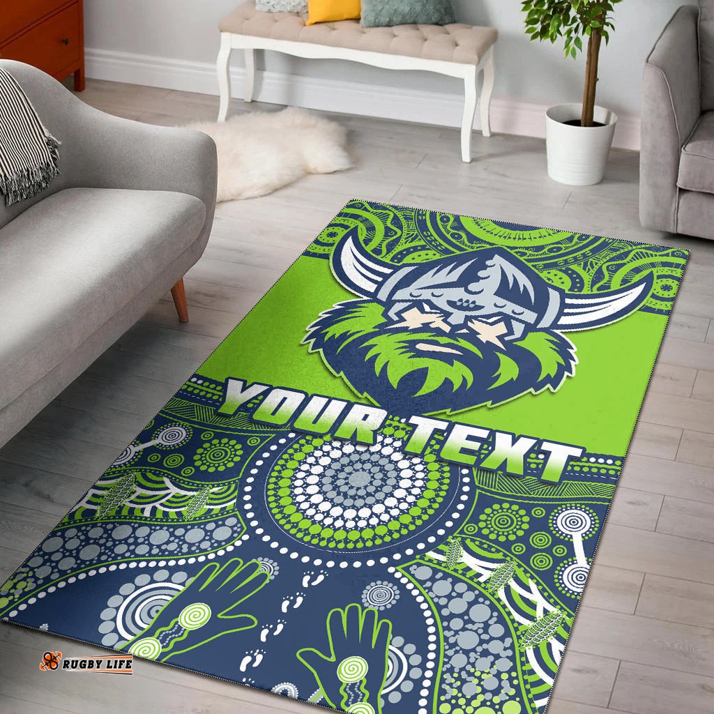 custom personalised raiders rugby area rug aboriginal pattern tee aussie