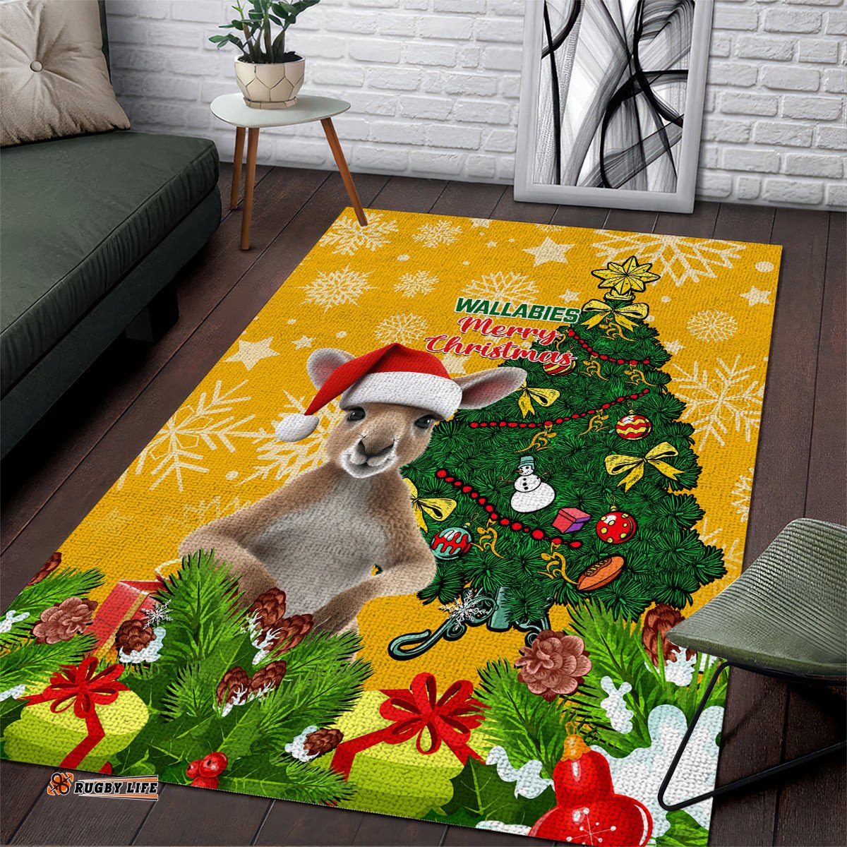 Personalised Wallabies Rugby Christmas Area Rug Merry Xmas With Australian Kangaroo