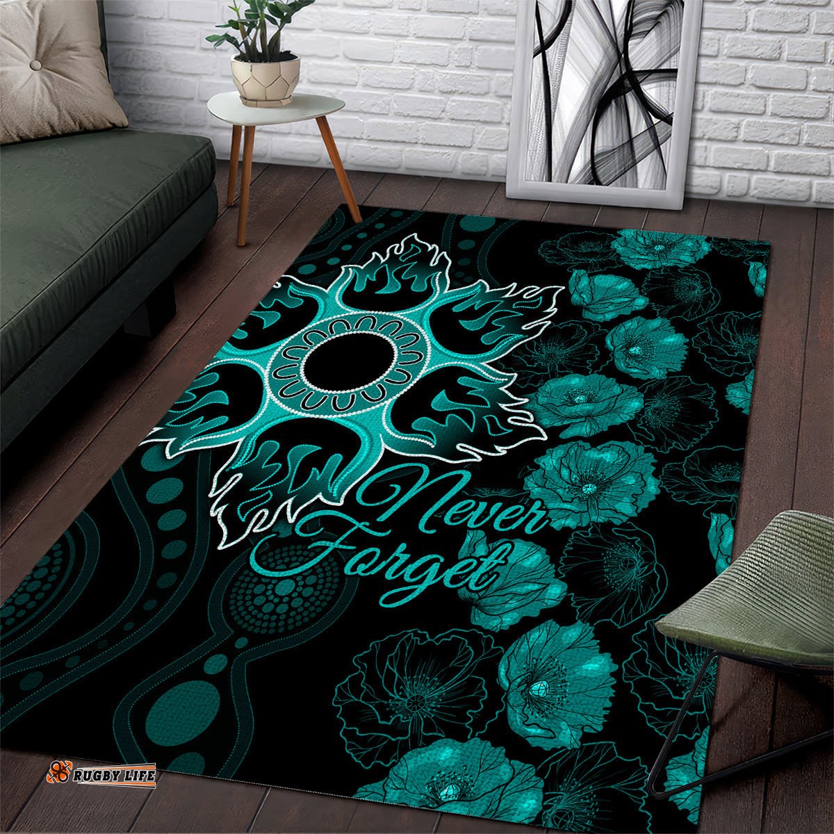 Heat Cricket Never Forget Custom Area Rug ANZAC Day with Poppy Aboriginal