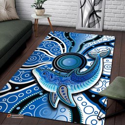 Aboriginal Dolphins Area Rug Blue Sea